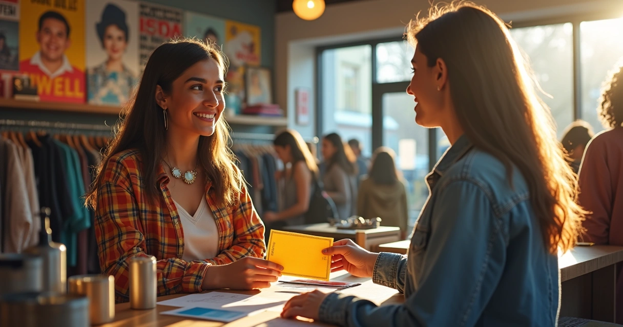 Cliente segurando cupom de desconto em loja local 