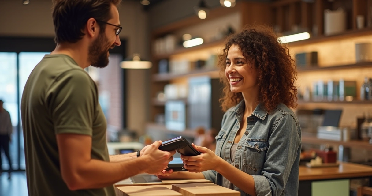 Cupom de desconto para primeira compra, com caixa registradora ao fundo 