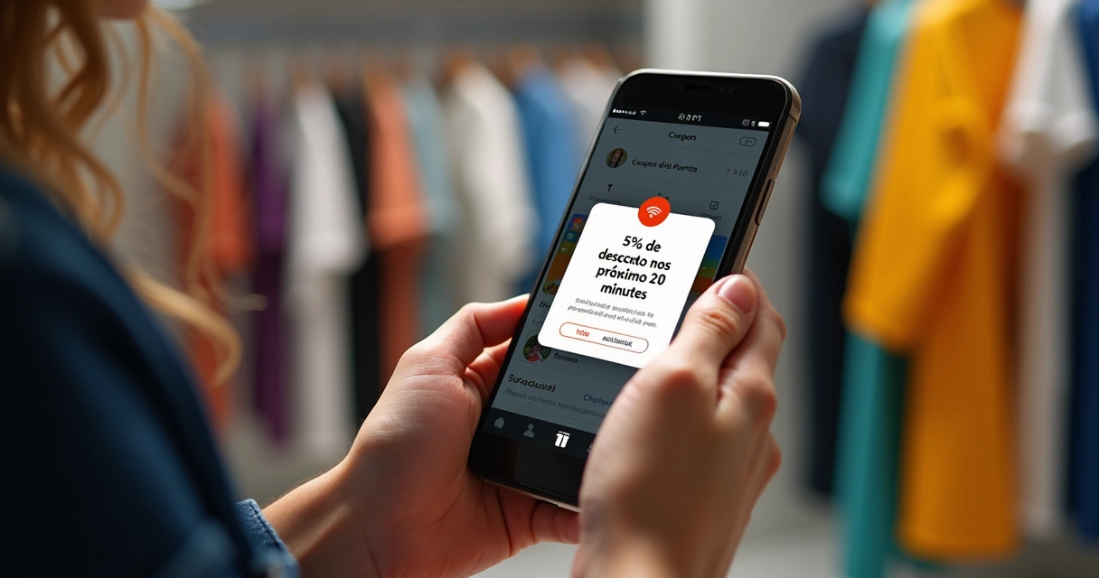 Cupom de desconto urgente mostrado em loja de roupas 