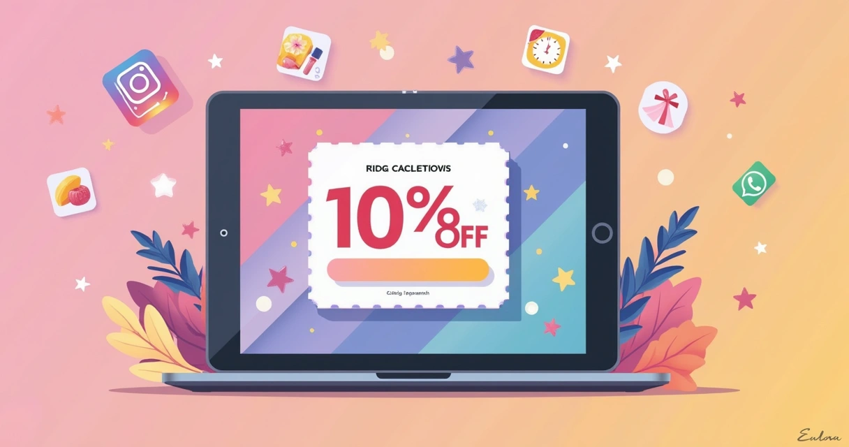 Cupom de desconto aparecendo no catálogo digital Eudora em tablet 