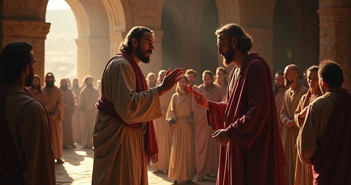 Jesus tocando a mulher encurvada em uma sinagoga 