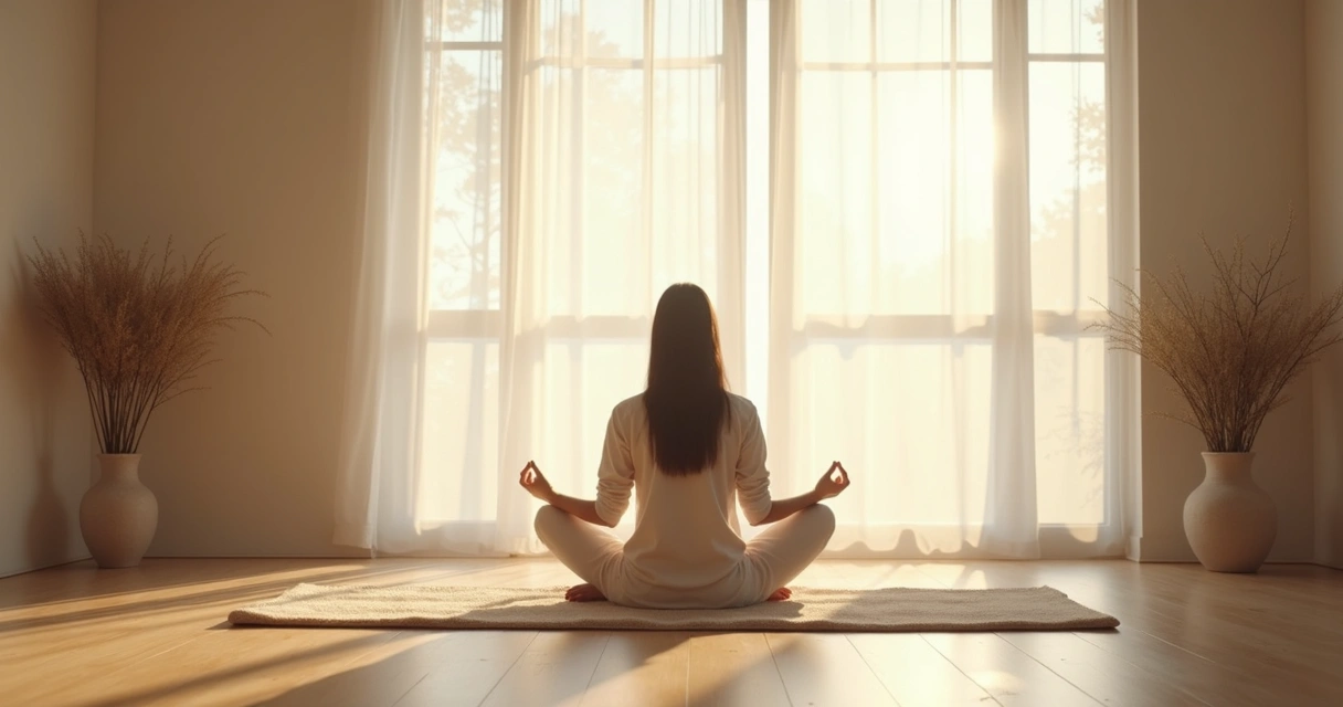 Pessoa meditando sozinha em ambiente tranquilo 