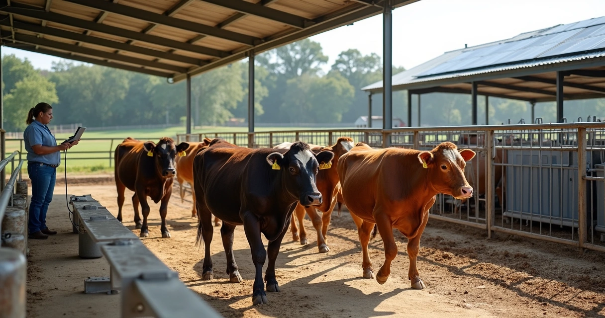Curral moderno e sustentável com gado e tronco hidráulico 