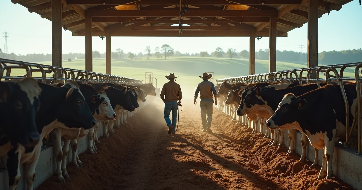 Curral com grupo de vacas e equipe realizando manejo de inseminação 