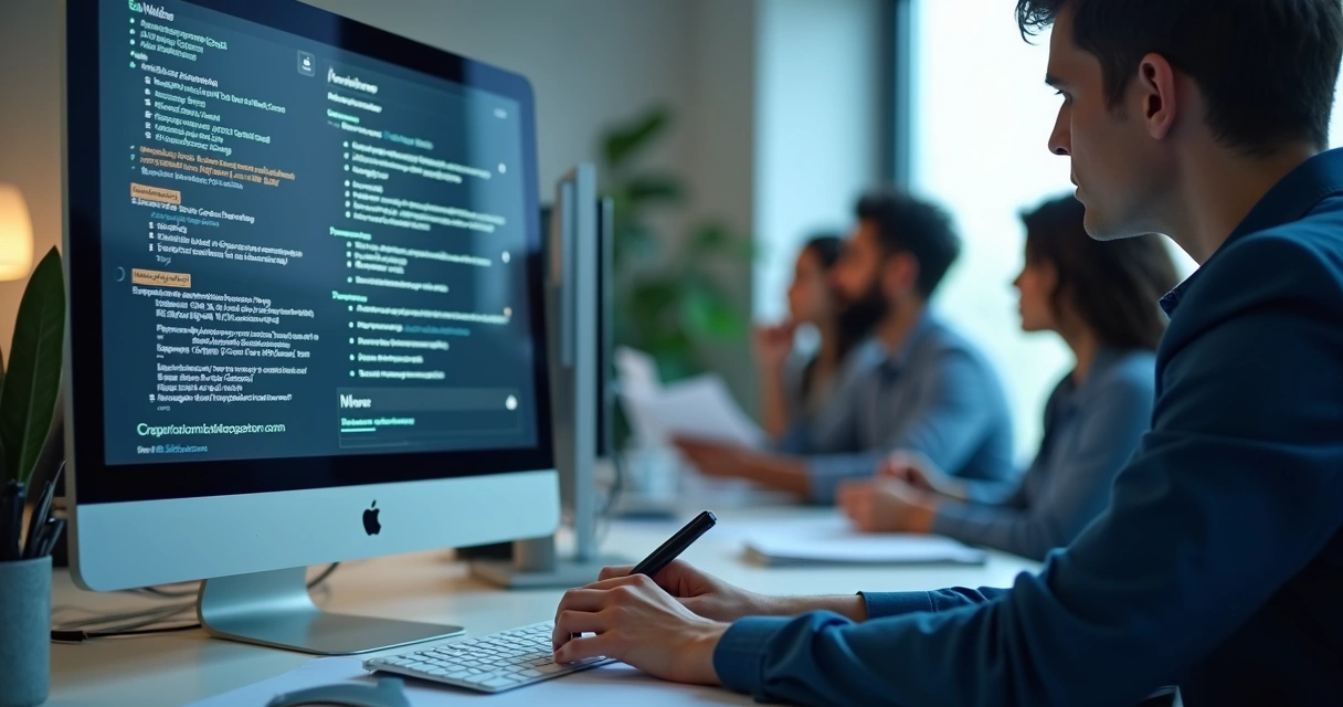 Currículo analisado por computador com destaques em palavras-chave 