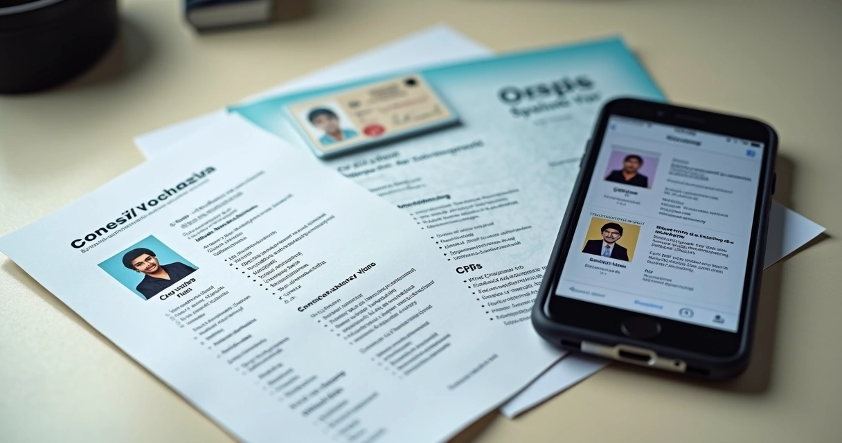 Currículo próximo a documentos e notificações digitais 