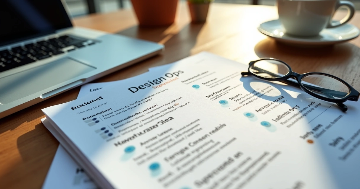 Currículo de Design Ops em inglês com destaques visuais modernos