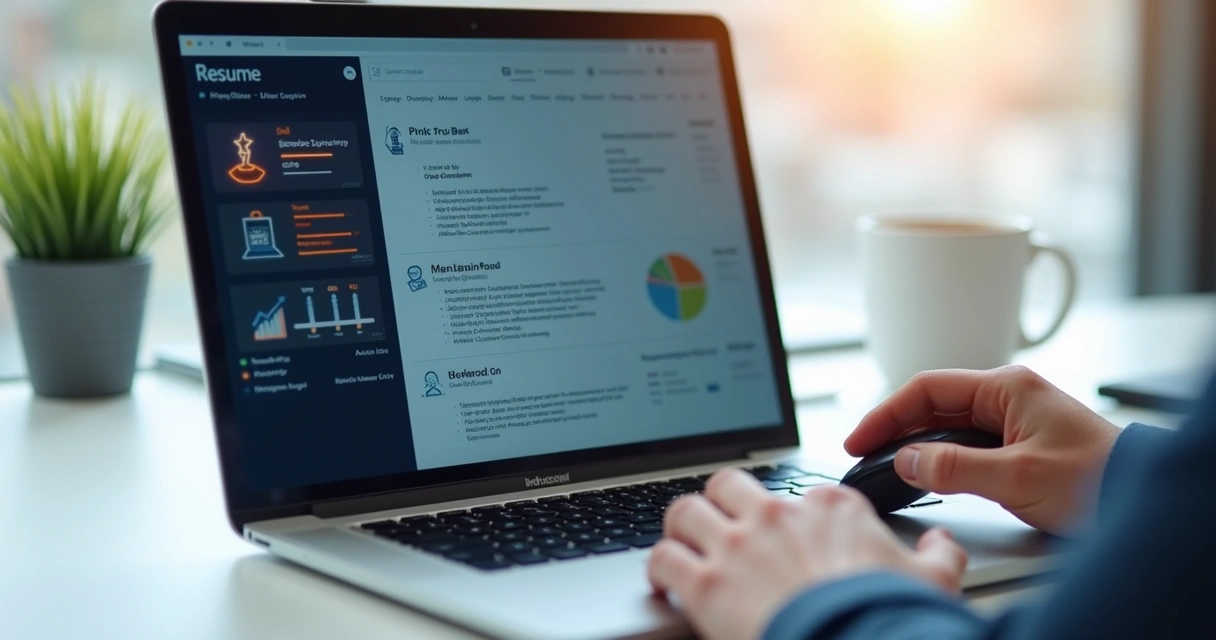 Currículo digital sendo analisado em tela de computador moderna