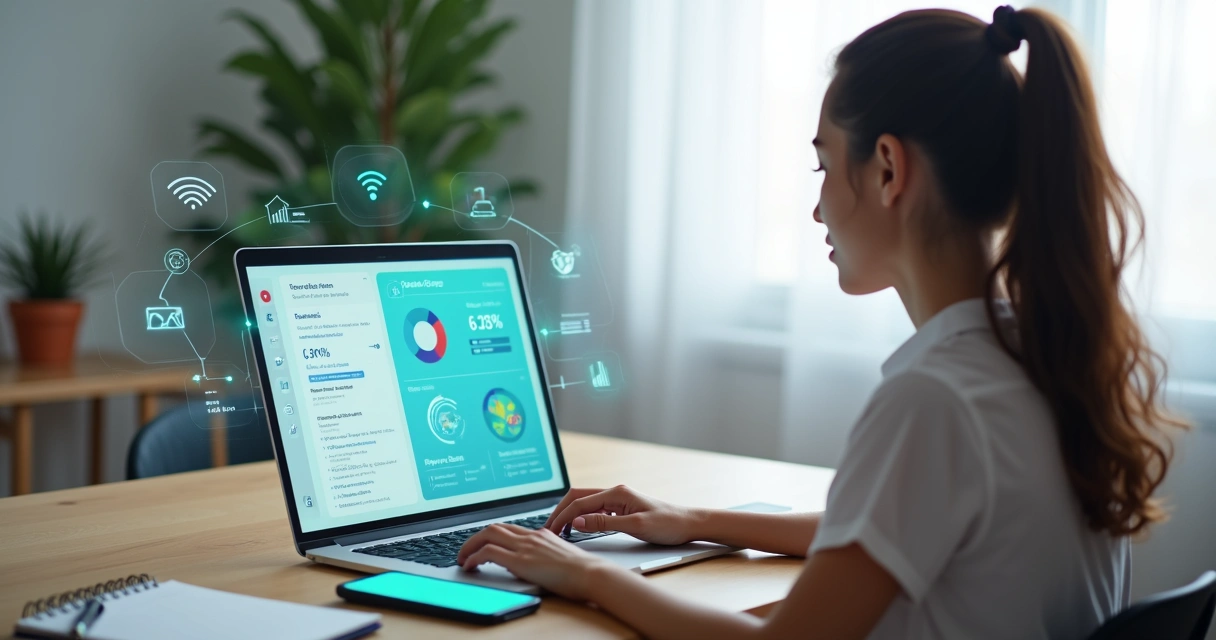 Profissional ajustando currículo digital analisado por painel de IA 