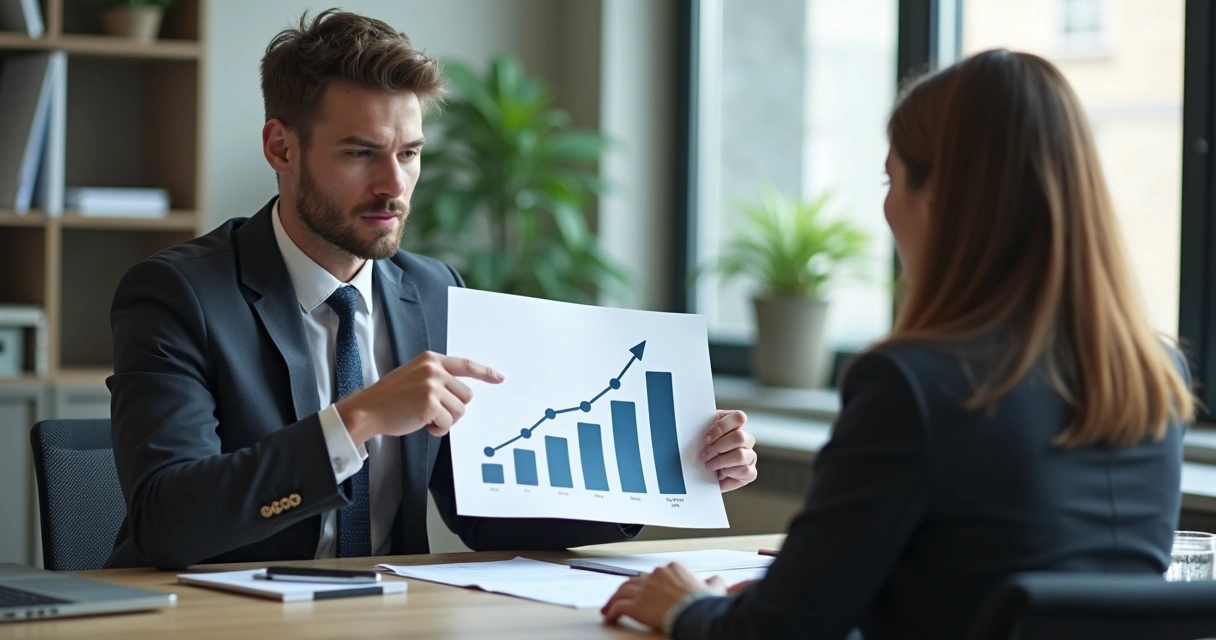 Candidato mostra gráfico de resultados para recrutador
