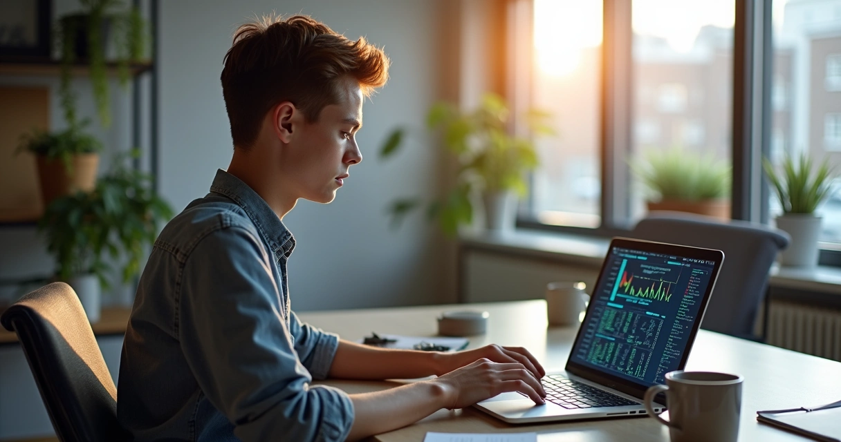 Pessoa usando laptop e planilhas digitais abertas na tela 