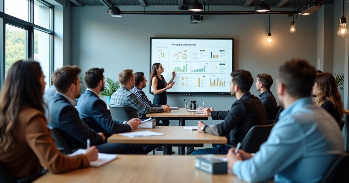 Donos de barbearias em um curso de precificação 