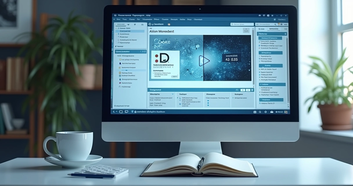 Tela de plataforma EAD exibindo módulo de curso gerado por IA ao lado de um manual digitalizado