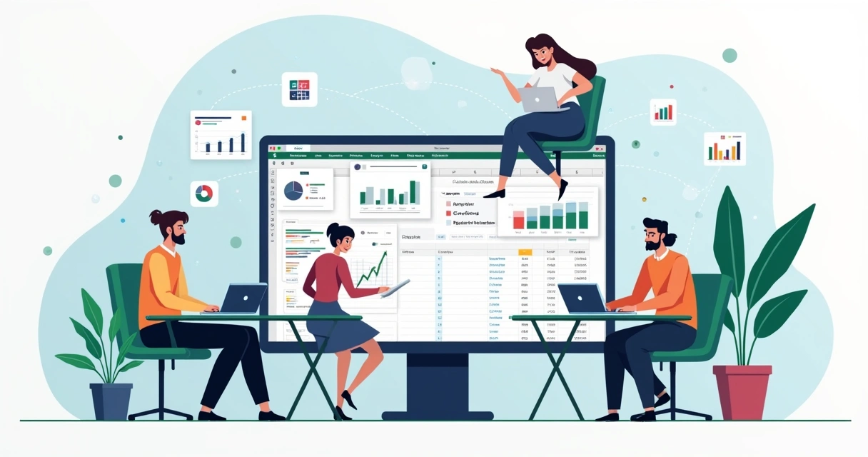Turma corporativa conectada em aula online de Excel avançado com dashboards dinâmicos 