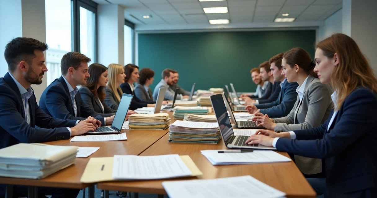 Equipe digitalizando documentos de curso livre 