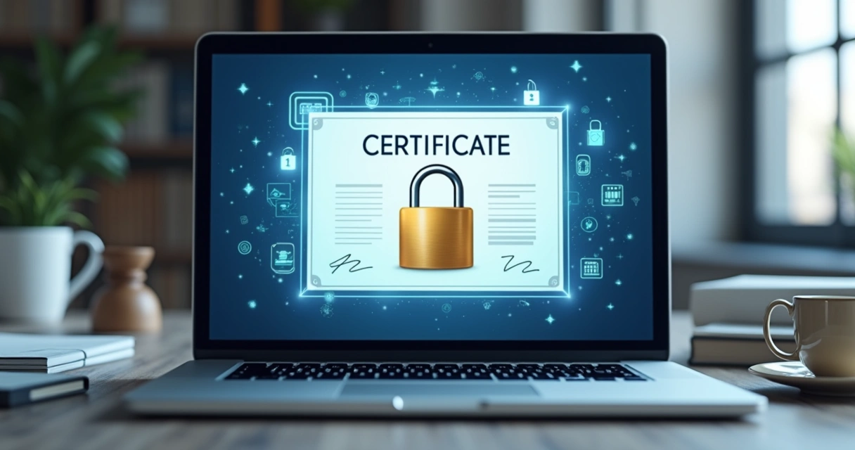 Certificado digital protegido com cadeado digital em laptop 
