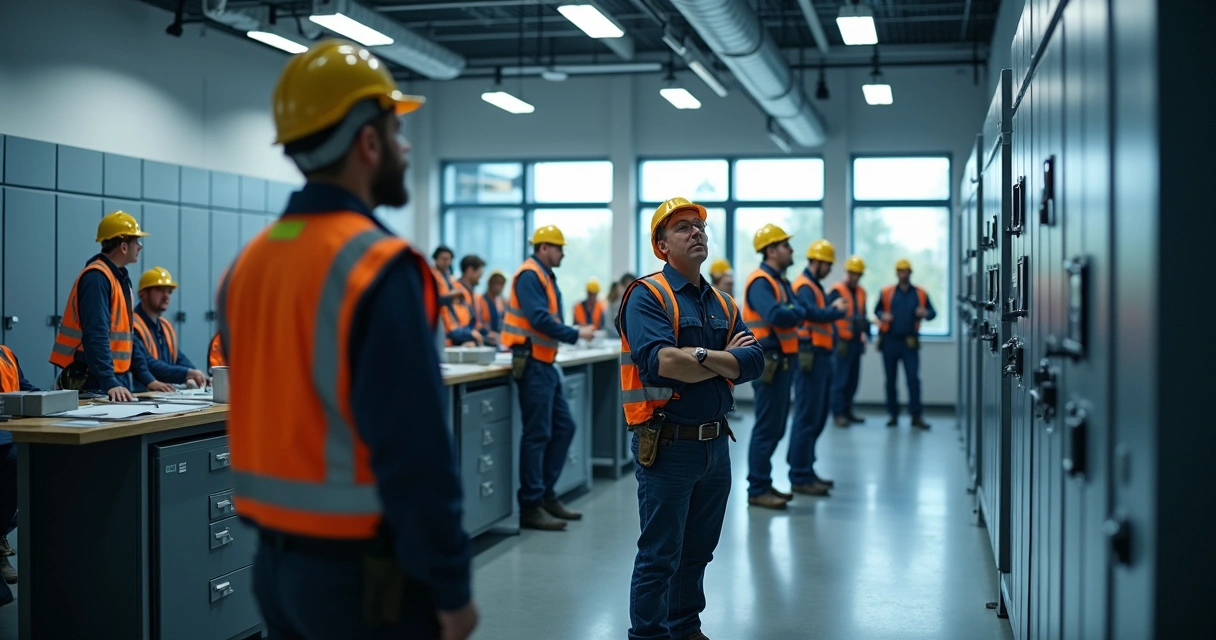 Instrutor supervisiona atividade prática de NR-10 em laboratório elétrico 