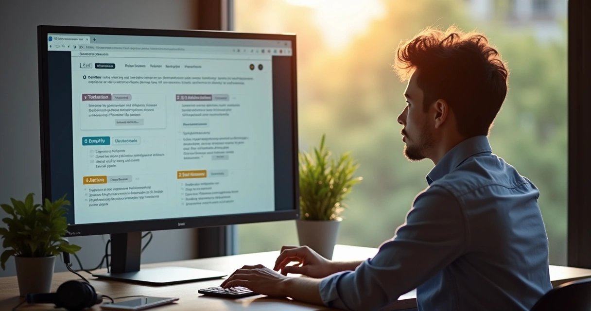 Profissional jovem aplicando aprendizado de curso online no trabalho 