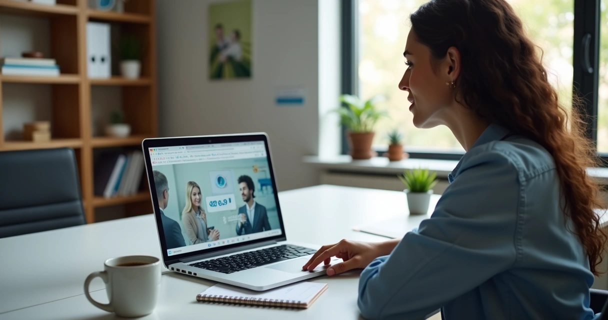 Aluna assistindo curso de vendas online no notebook 