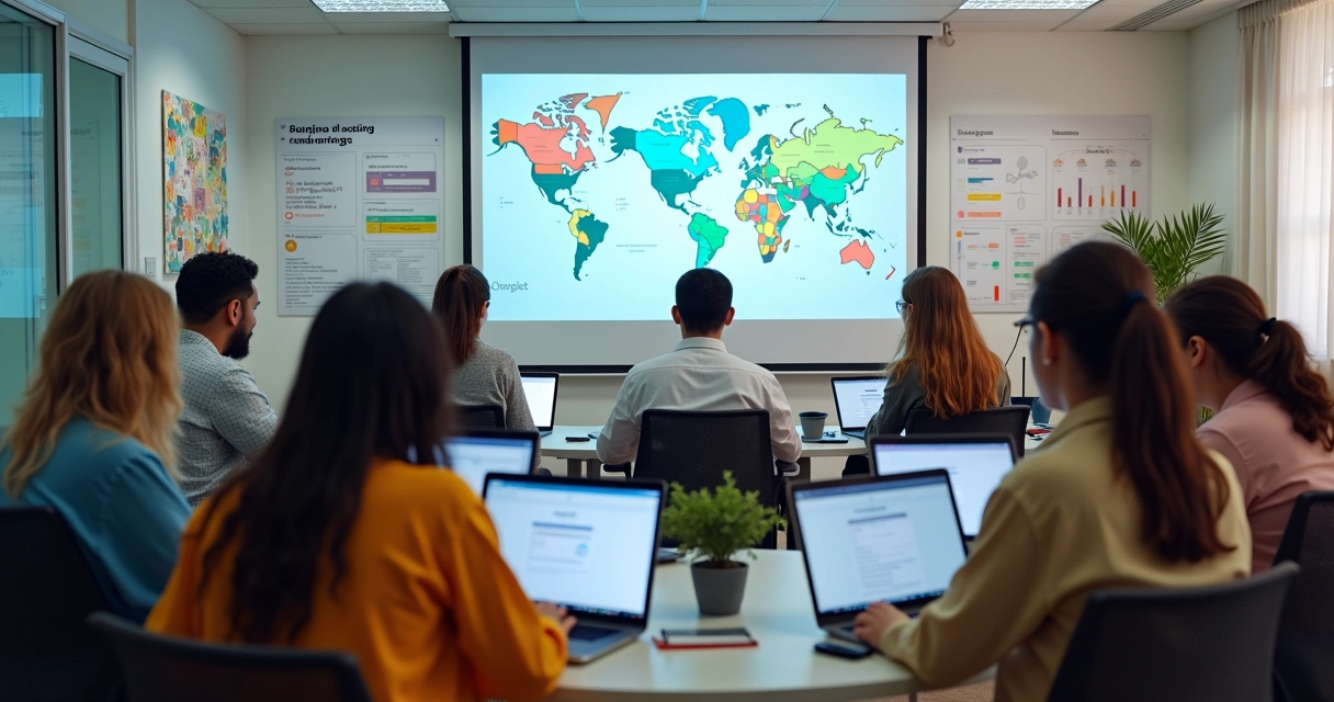 Jovens estudando juntos em computadores em ambiente moderno 