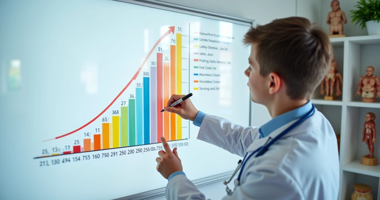 Gráfico de curva de crescimento infantil com linhas coloridas 