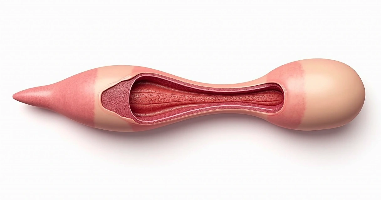 Ilustração médica de pênis com curvatura por fibrose peniana 