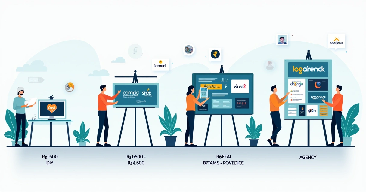 Comparação visual de faixas de preço para criação de logotipo em estilo corporativo flat 