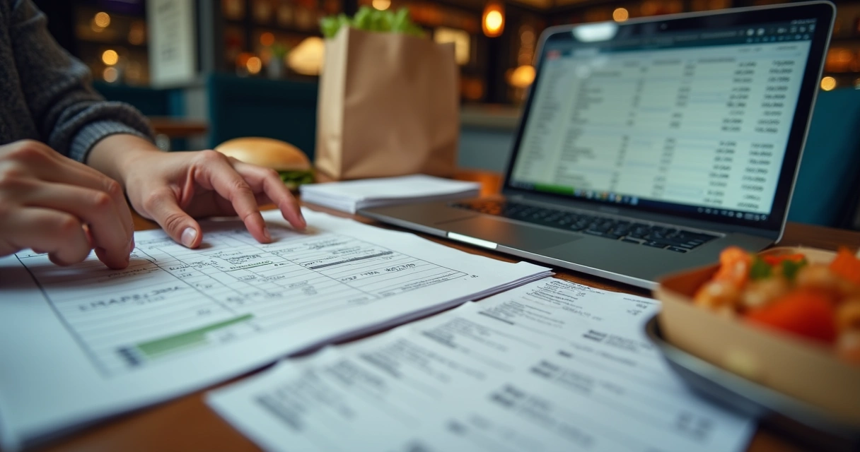 Planilha de custos do delivery em restaurante em fundo de mesa 