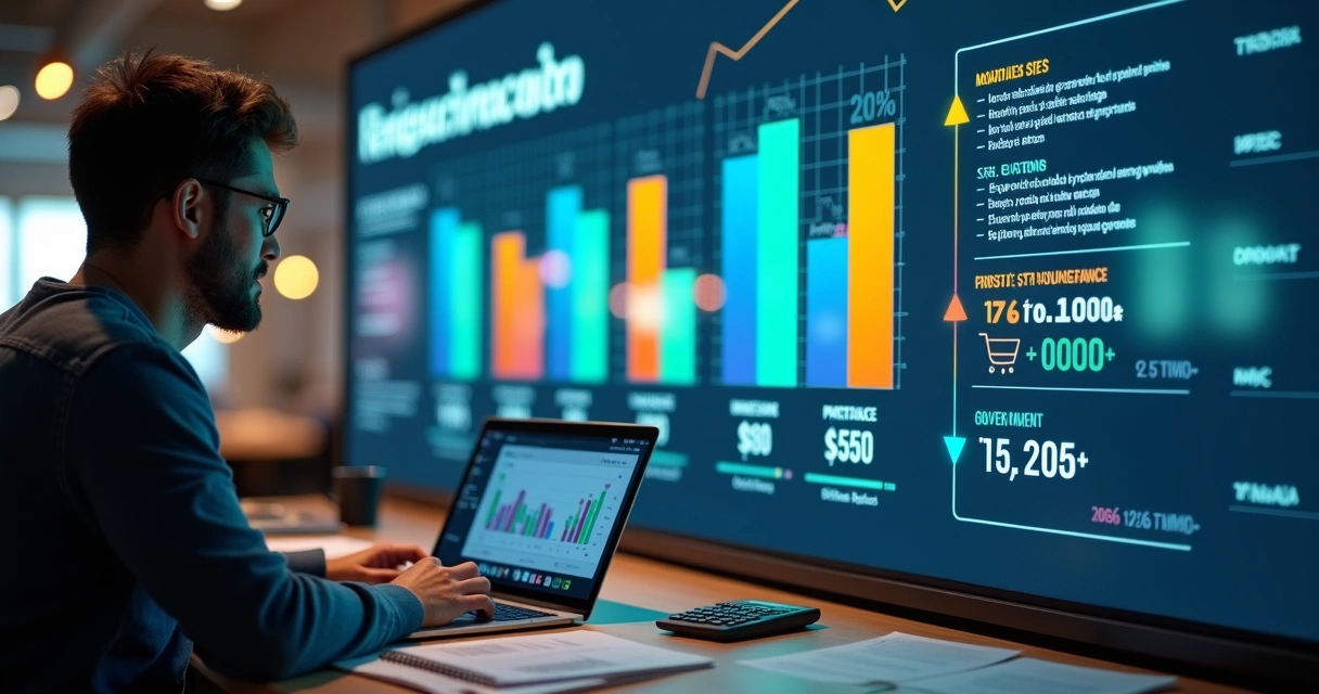 Painel digital comparando custos mensais de manutenção de diferentes tipos de site 