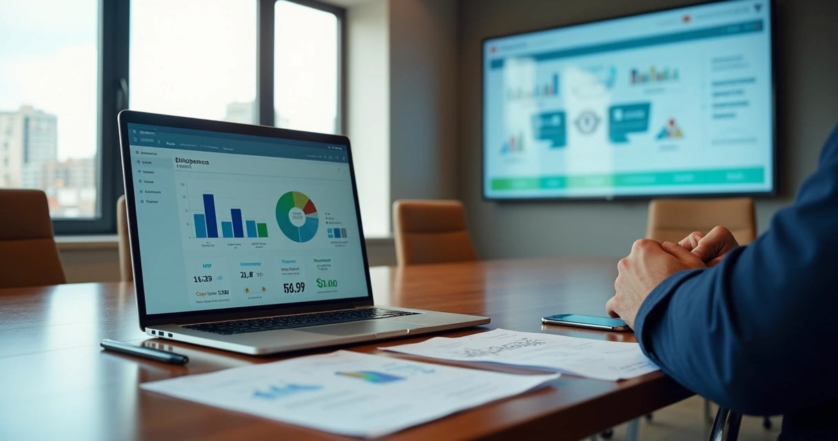 Gestor avaliando custo de desenvolvimento de sistema sob medida em dashboard digital 