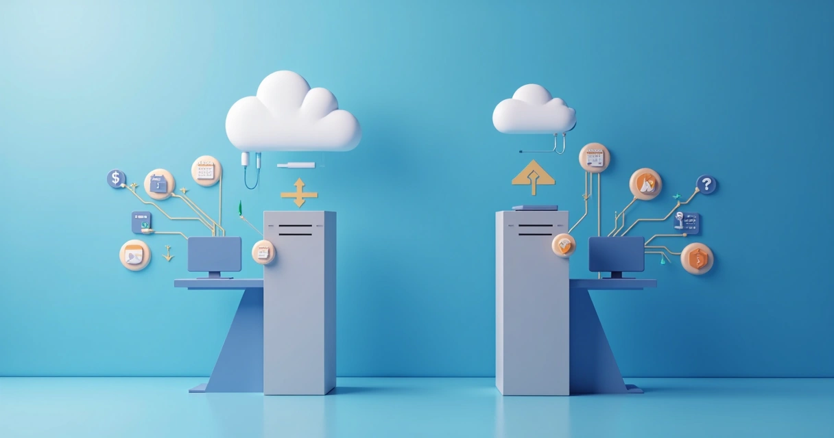 Comparativo entre nuvem e local para sistema contábil mostrando custos diretos e indiretos 