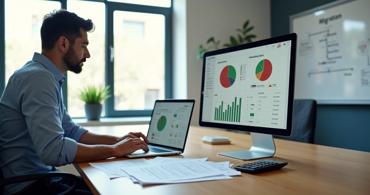 Gestor de e-commerce analisando custos para trocar de gateway de pagamento no notebook 