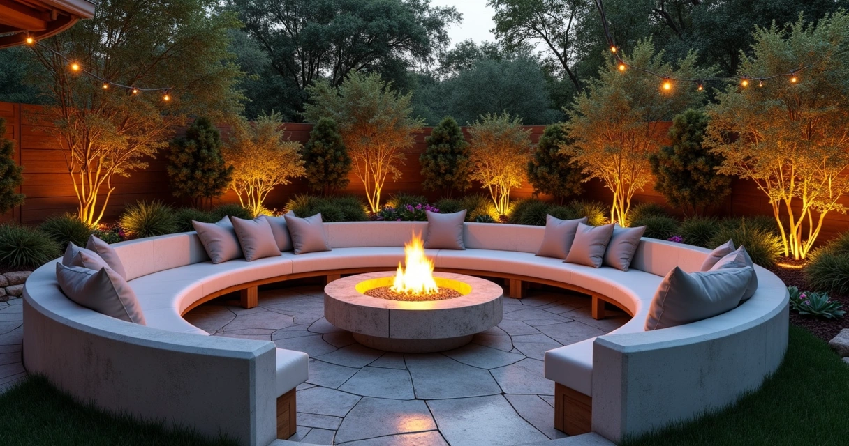Custom built-in patio seating with plants 