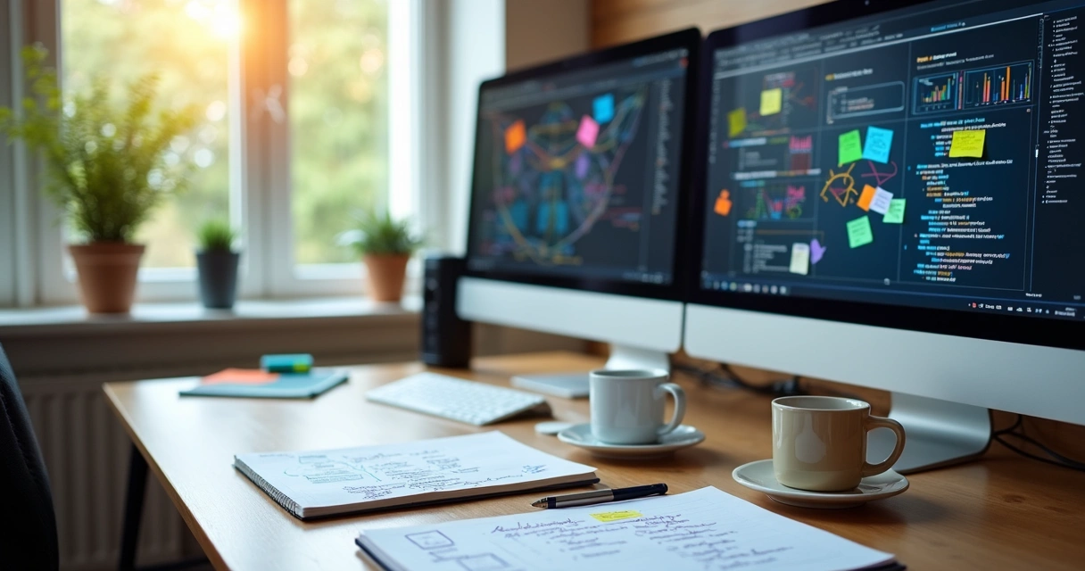 Developer desk with custom diagrams 