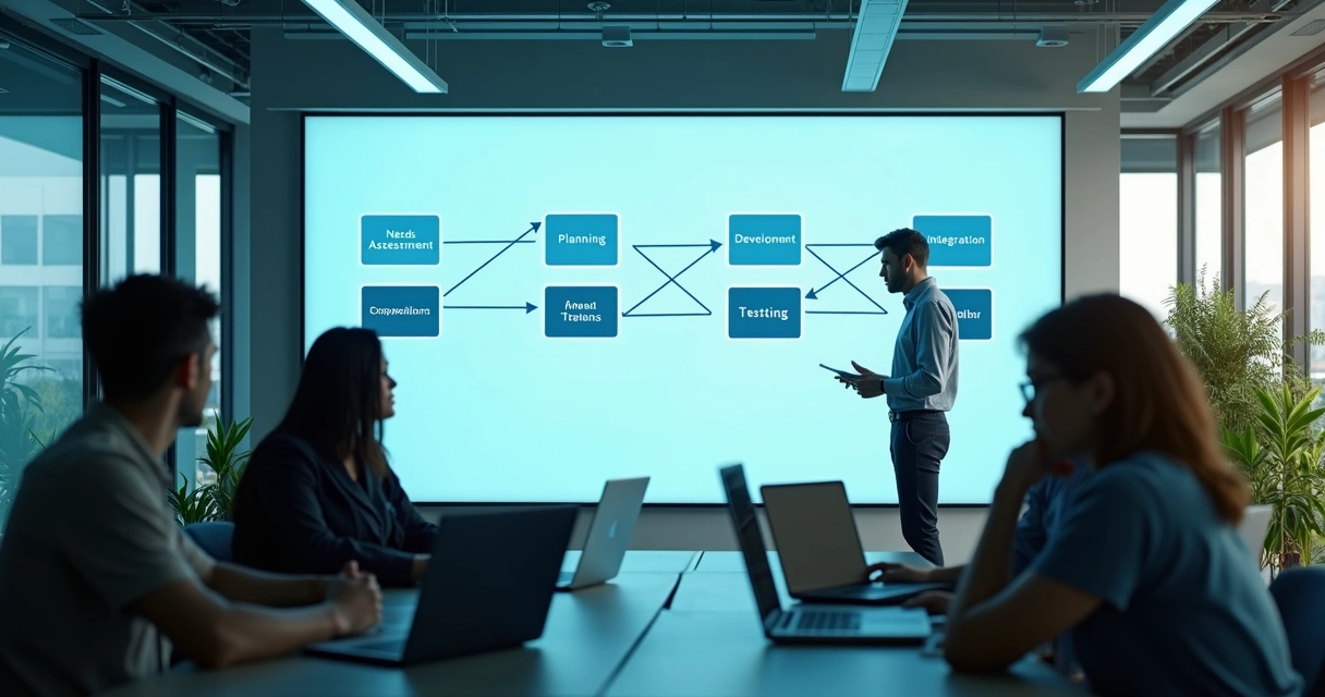 Diagram showing the stages of custom software development for SMEs