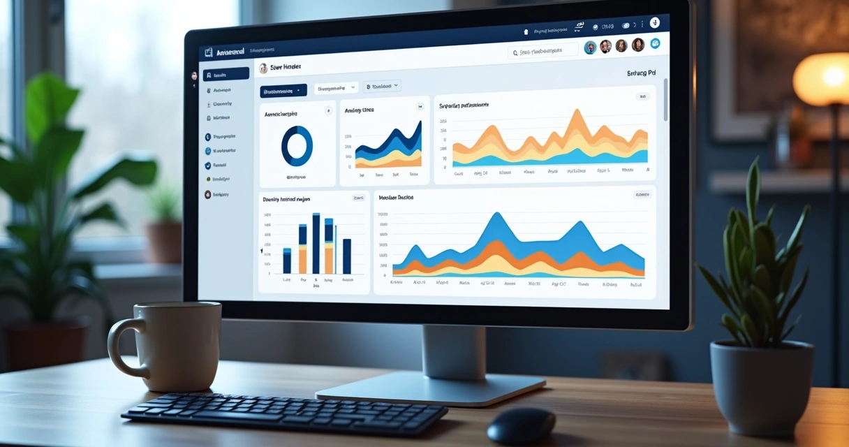 Modern web application dashboard with analytics charts, responsive layout, and dark background