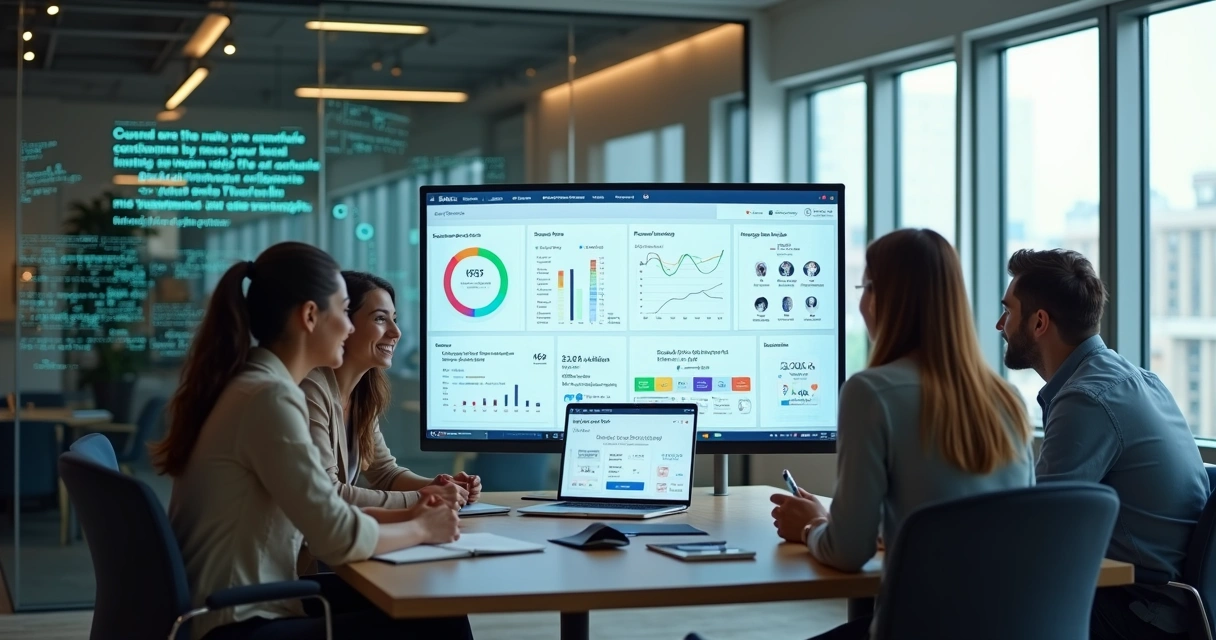 Equipe de e-commerce analisando painéis de customer experience em loja virtual 