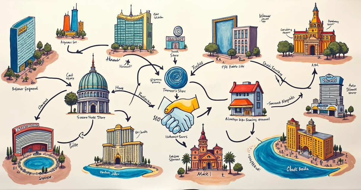 Colorful map showing steps in a local customer journey
