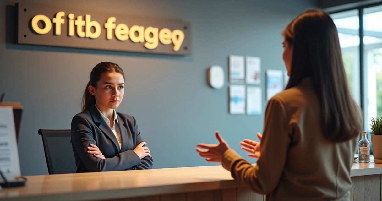 Employee facing customer with closed body language 