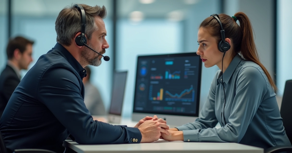 Support agent and customer in a tense service interaction 