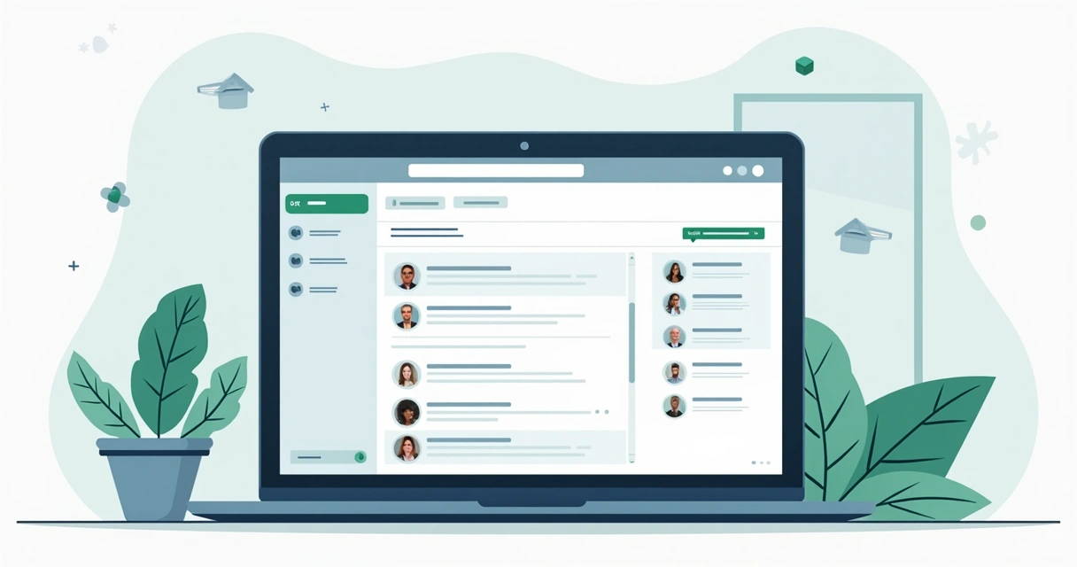 Fluxo simples e intuitivo de CRM na tela de um notebook 