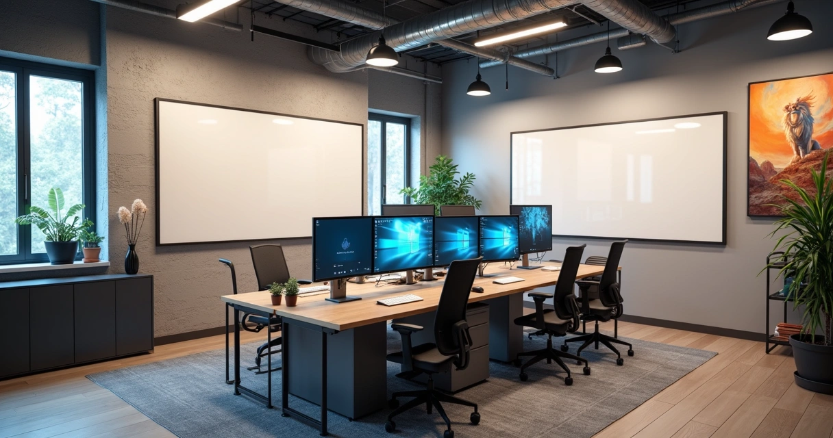 Sala decorada para empresa com móveis personalizados em Betim 