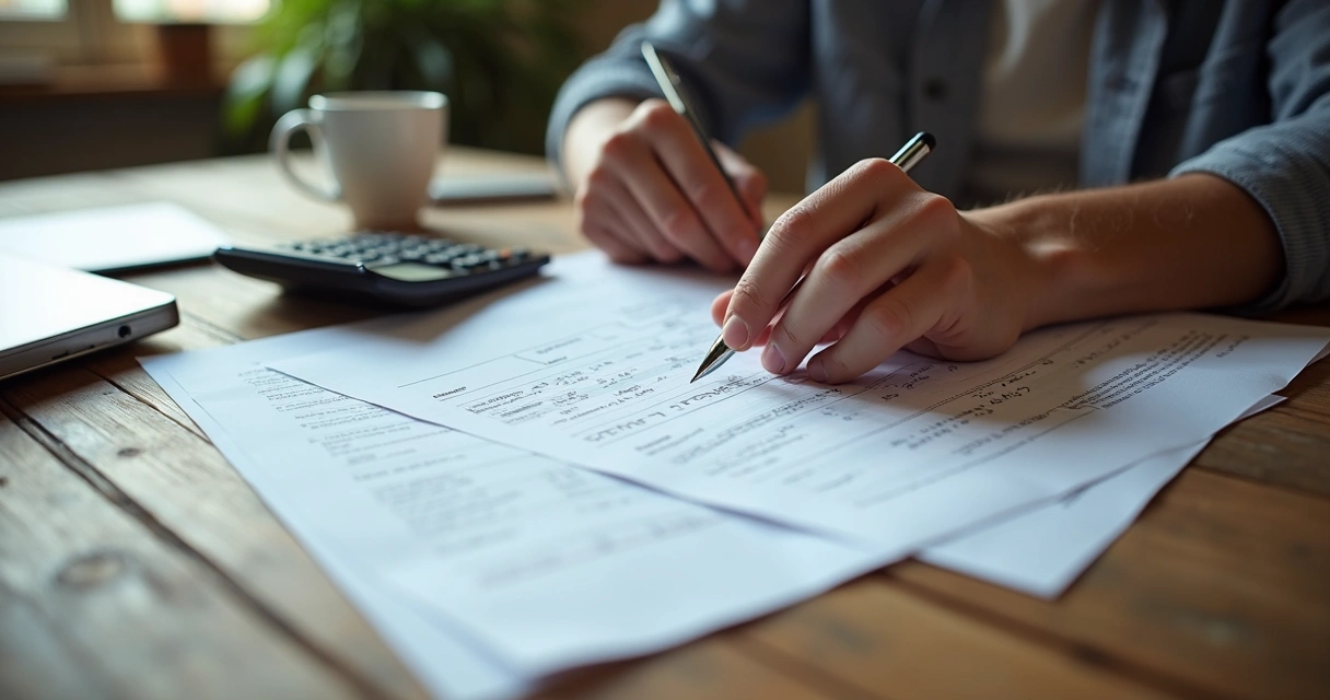 Cálculos de custos indiretos espalhados sobre uma mesa