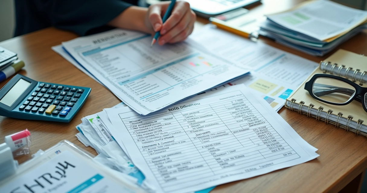 Itens do orçamento de uma clínica odontológica dispostos sobre uma mesa