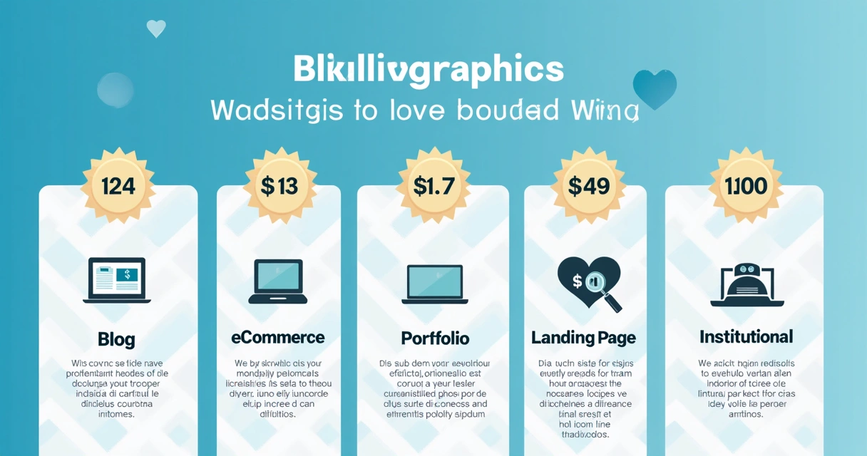 Infográfico colorido mostrando diferentes tipos de sites e valores 
