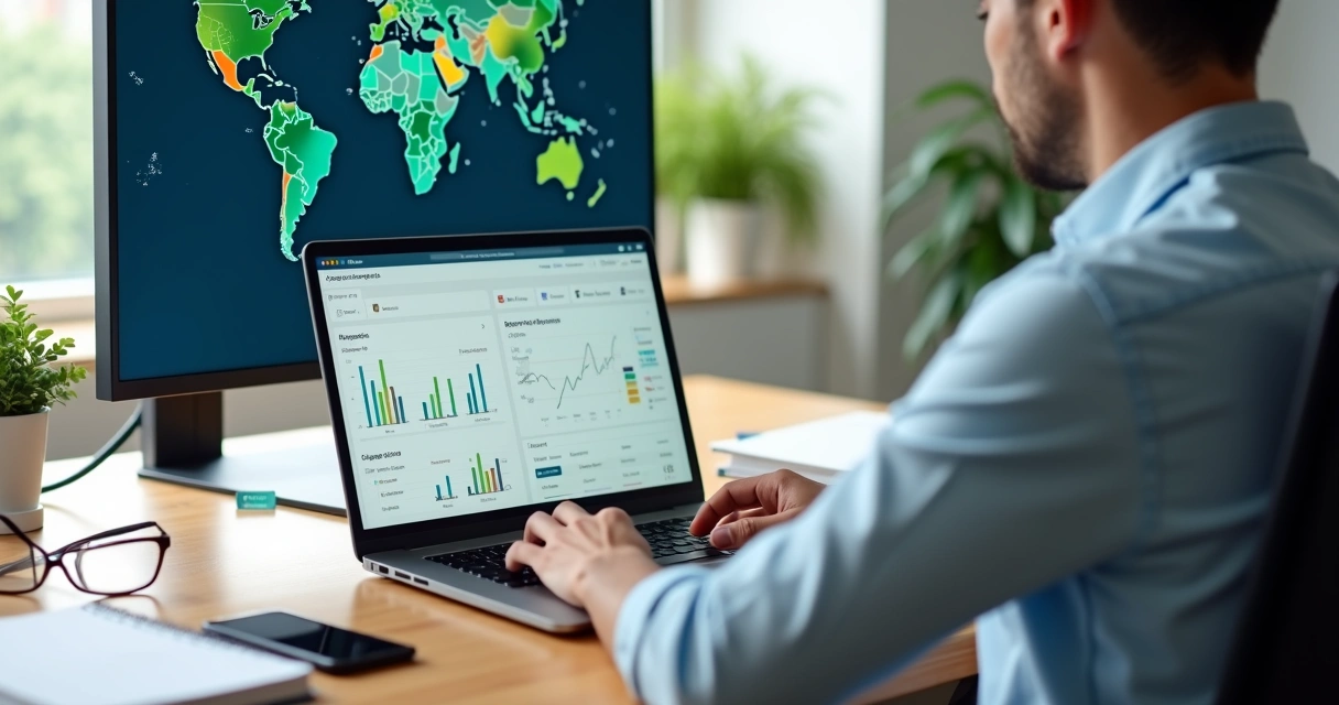 Lojista analisando custos de transação em painel de e-commerce no laptop 