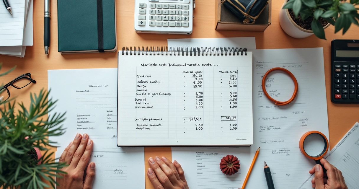 Custos variáveis de diversos produtos alinhados sobre uma mesa 