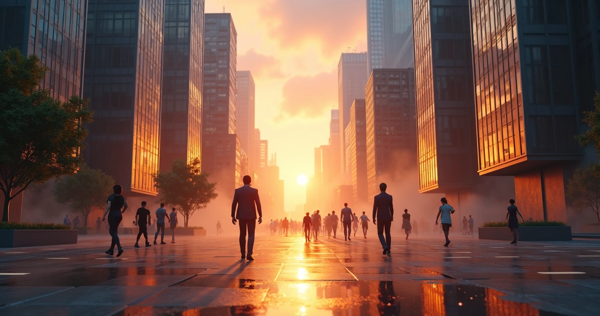 Futuristic video game landscape with ultra-realistic graphics, high detail in cityscape and lighting 