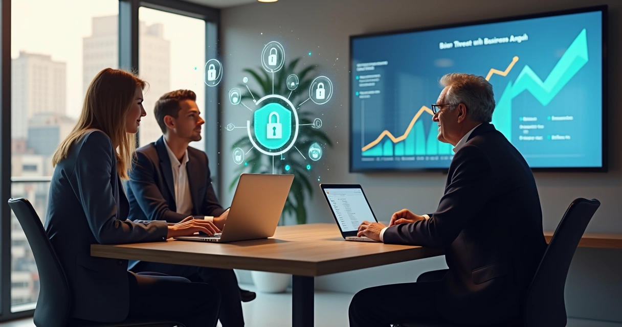 Business angel and cybersecurity startup founders in a meeting 