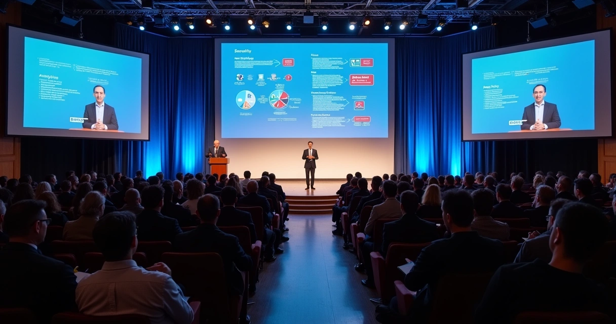 Speaker presenting AI security and forensics to a business audience 